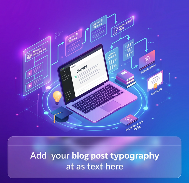 Como criar cursos online com o ChatGPT – laptop com interface de IA e fluxo de módulos de ensino