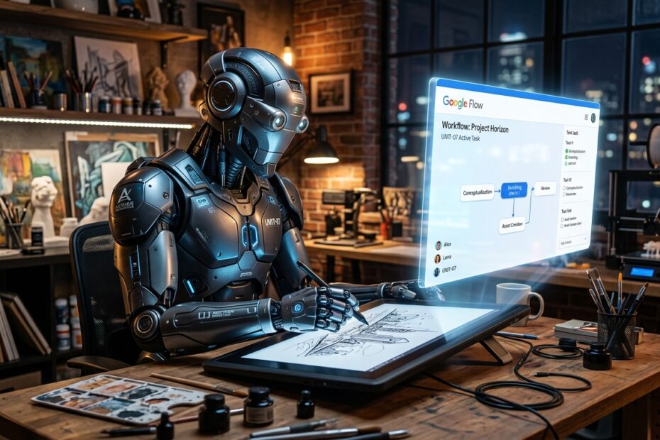 robô desenhando usando o google flow